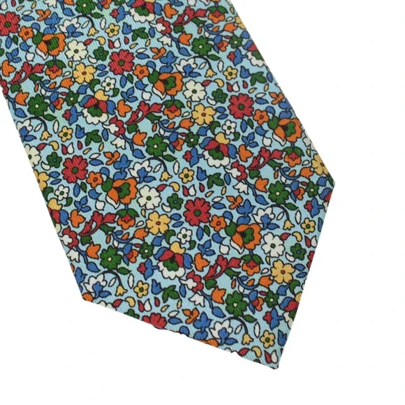 Drake's NWT Neck Tie in Blue / Multicolor Mini Floral Print 100% Silk